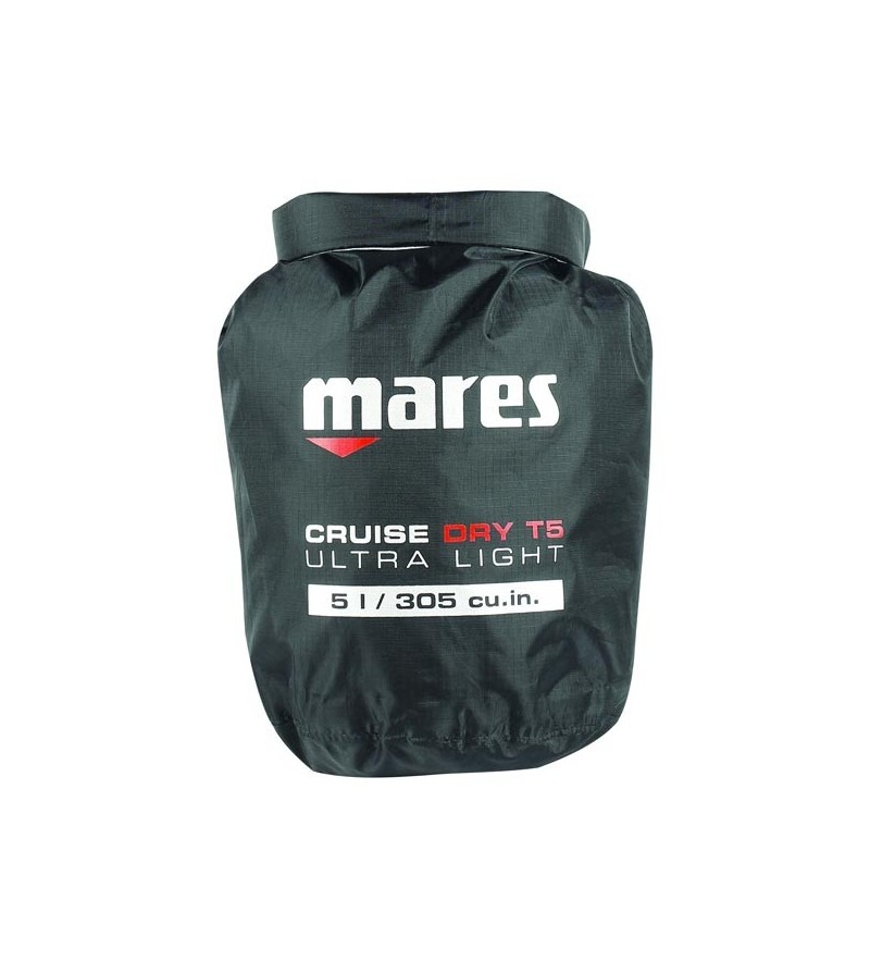 Sac entièrement étanche Mares Dry BAG T-Light 5 litres en polyester noir renforcé, couture thermosoudé & fermeture rapide