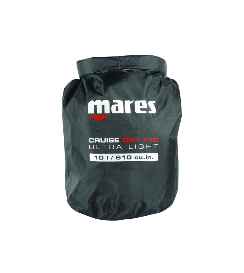 Sac entièrement étanche Mares Dry BAG T-Light 10 litres en polyester noir renforcé, couture thermosoudé & fermeture rapide
