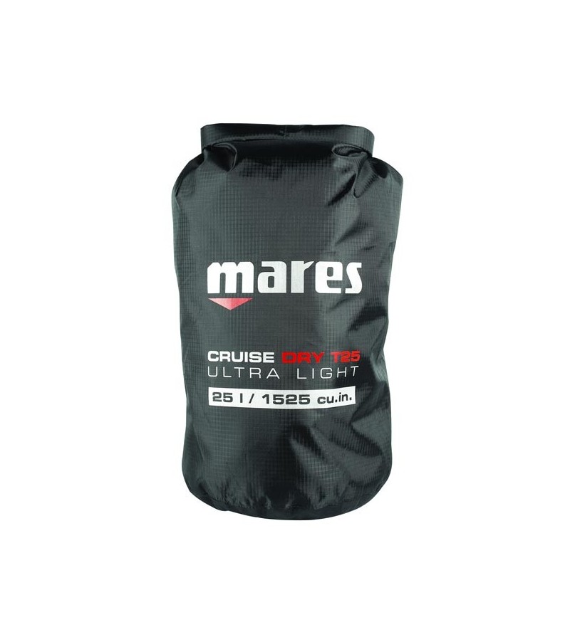 Sac entièrement étanche Mares Dry BAG T-Light 25 litres en polyester noir renforcé, couture thermosoudé & fermeture rapide