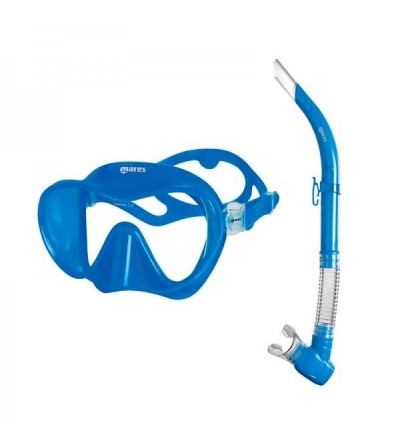 Pack adulte Mares Tropical avec masque en silicone sans cerclage & tuba à soupape pour le PMT et le snorkeling - Bleu