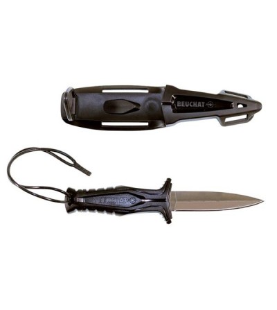 Petit couteau maniable de chasse sous-marine Beuchat Taz avec lame inox type dague de 90mm à simple tranchant