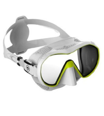 Masque monoverre panoramique sans cerclage Aqua Lung Plazma avec système de stabilisation ExoHex blanc/jaune
