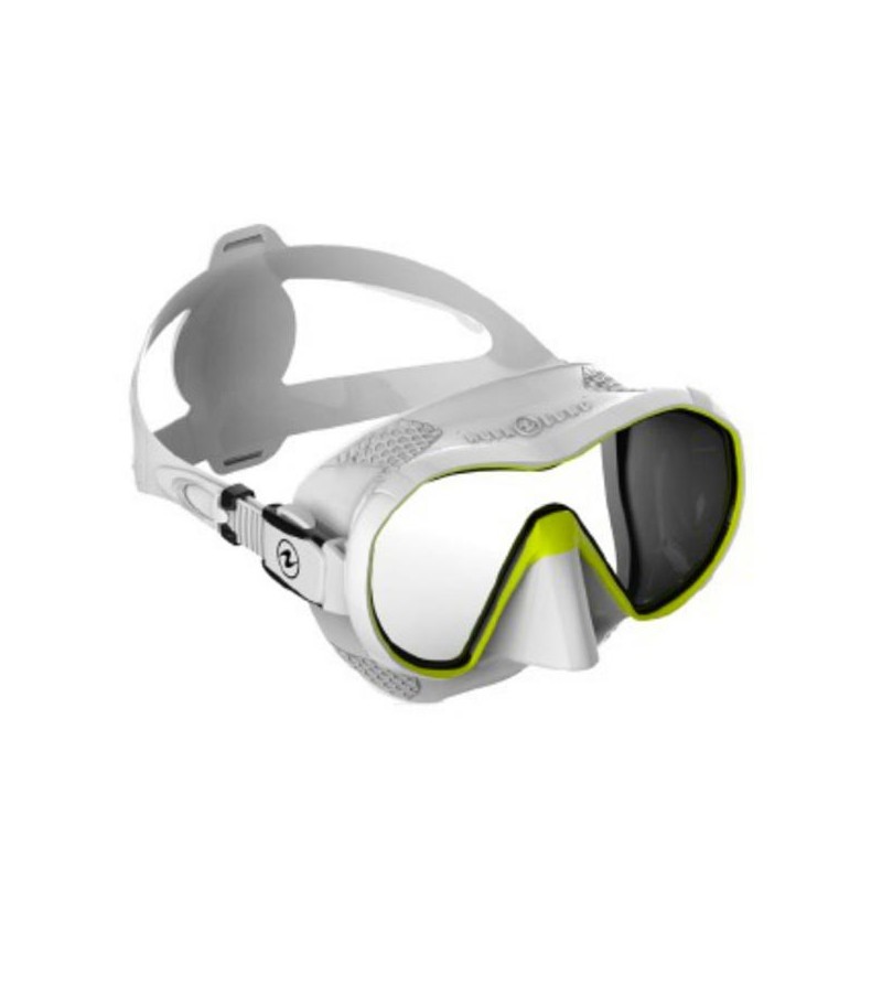 Masque monoverre panoramique sans cerclage Aqua Lung Plazma avec système de stabilisation ExoHex blanc/jaune