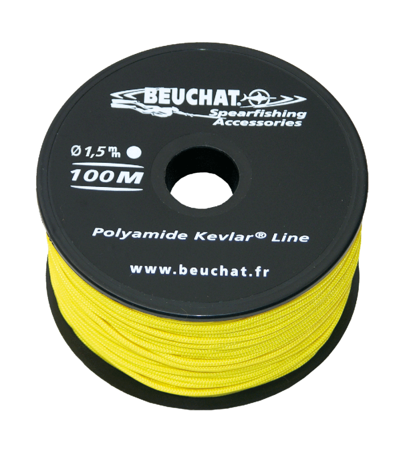 Bobine 50 mètres de fil jaune pour moulinet et arbalète de Chasse sous-marine Beuchat Nylon Kevlar Diamètre 1.5mm