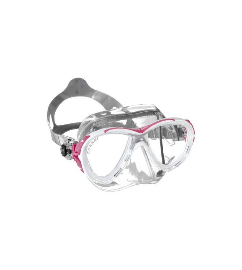 Masque Cressi Eyes Evolution Crystal avec jupe en silicone transparent exclusif. En Jaune, bleu, rose, lilas, noir & rouge