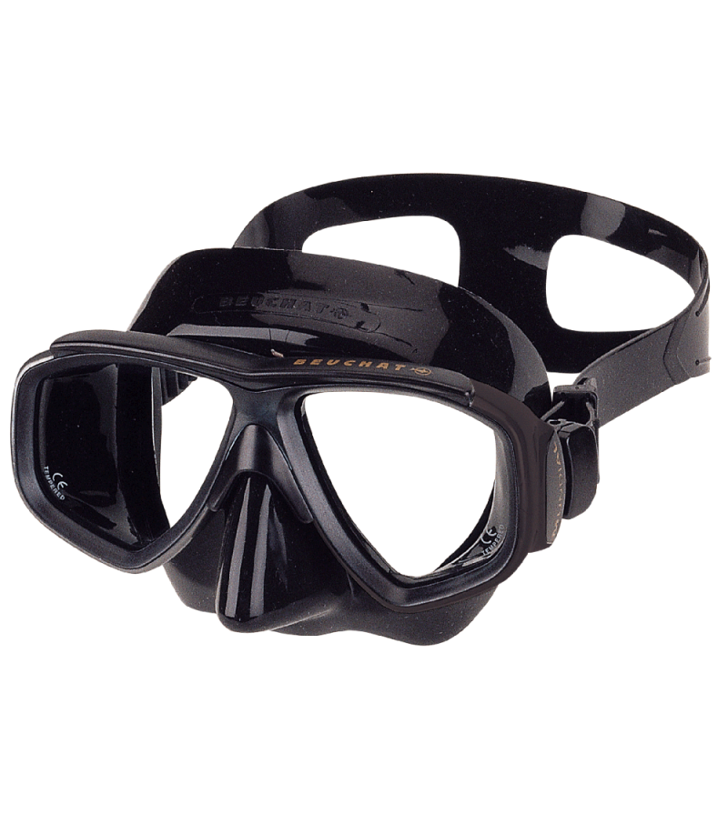 Masque deux verres à petit volume Beuchat Mundial avec jupe en silicone noir pour l'apnée & la chasse sous-marine