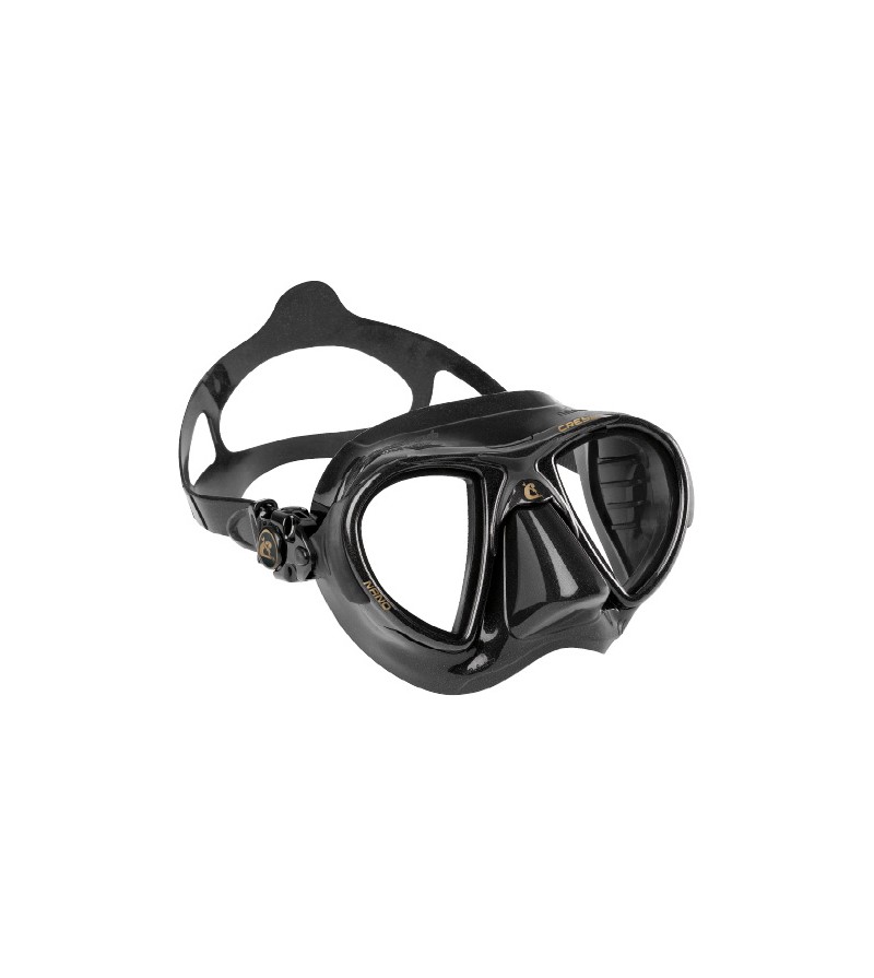 Masque Cressi Nano Black avec jupe en silicone pour la chasse sous-marine et l'apnée. En noir, marron brun et vert kaki