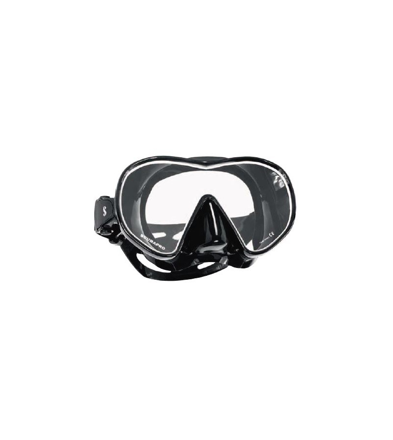 Masque de plongée monoverre à volume réduit Scubapro Solo sans cerclage avec jupe en silicone noir et liseret blanc