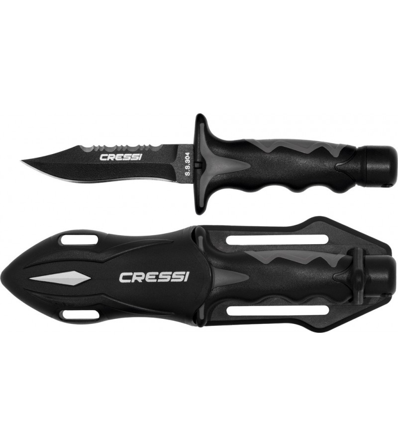 Nouveauté 2016 - Petit couteau de plongée & chasse sous-marine Cressi Predator avec lame en acier japonais avec revêtement noir.