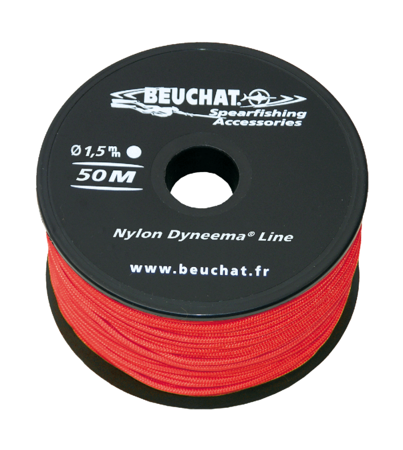 Bobine 50 mètres de fil nylon 1.5mm Beuchat Dyneema rouge pour moulinet et arbalète de Chasse sous-marine