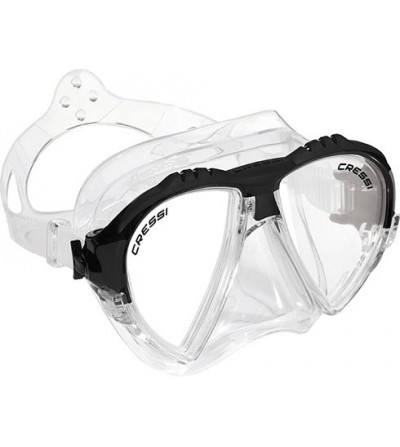 Masque Cressi Matrix en silicone transparent pour la plongée, l'apnée & le snorkeling. En bleu, jaune, noir & aigue-marine