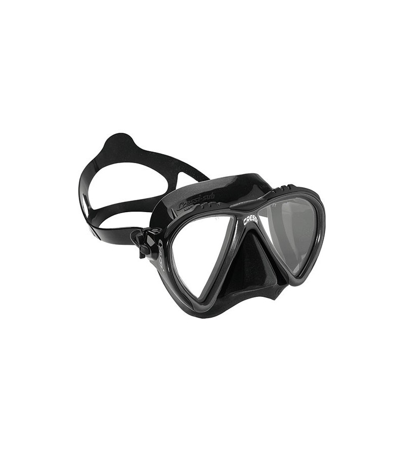 Masque Cressi Lince en silicone noir pour la chasse sous-marine, la plongée, l'apnée & le snorkeling. Pour les petits visages