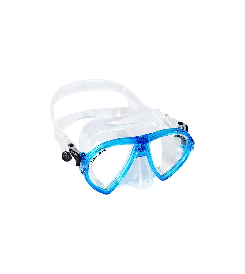 Masque à deux verres inclinés Cressi Ocean en silicone transparent pour la plongée, l'apnée & le snorkeling. Bleu aigue-marine