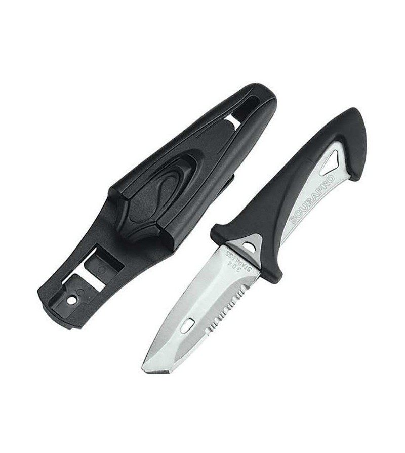 Petit couteau Scubapro White Tip avec lame en inox de 6.4cm à double tranchant à porter sur gilet stab de plongée ou flexible