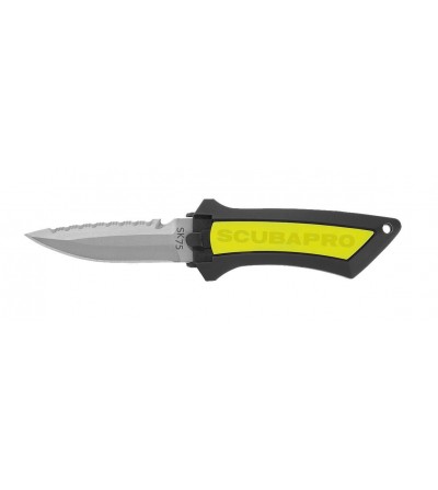Petit couteau Scubapro SK75 avec lame en titane de 7.5cm à double tranchant avec système de fixation sur gilet stab