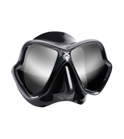 Masque deux verres Mares X-Vision Ultra Noir / Gris avec jupe en silicone Liquidskin et verre miroir Argent