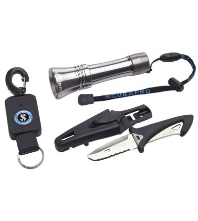 Pack d'accessoires Scubapro pour gilet stab avec lampe Nova 200, couteau White Tip et enrouleur rétracteur pour plus de sécurité