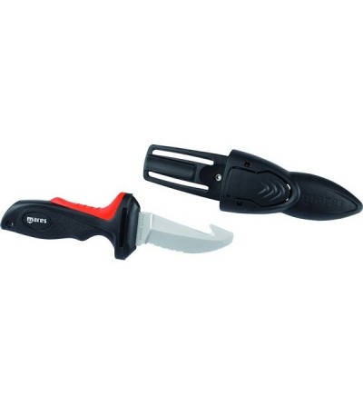 Petit couteau de plongée Mares Force Nano Plus avec lame inox de 65mm & encoche coupe fil qui se fixe sur stab, sac ou flexible