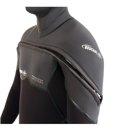 Combinaison homme monopièce humide de plongée Beuchat Med C-Zip en néoprène Elaskin 8 & 7mm avec cagoule et intérieur polaire