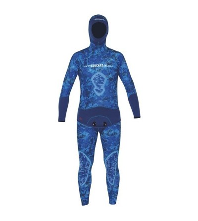 Combinaison Beuchat Rocksea veste + pantalon pro en néoprène 1.5mm camouflage bleu pour la chasse sous-marine et l'apnée