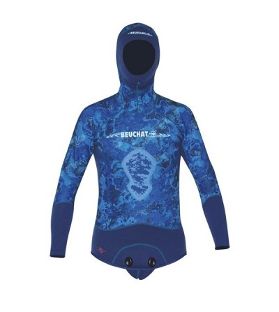 Combinaison Beuchat Rocksea veste + pantalon pro en néoprène 1.5mm camouflage bleu pour la chasse sous-marine et l'apnée