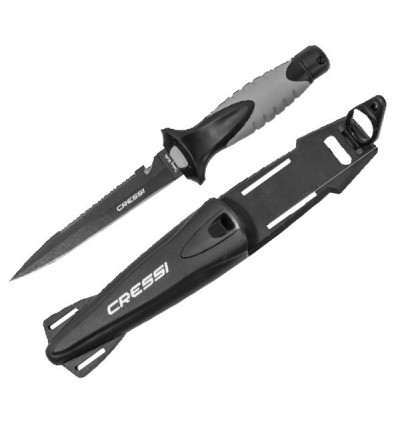 Couteau moyen type dague de chasse sous-marine Cressi Finisher 2017 avec lame de 130mm en acier Japonais avec revêtement noir