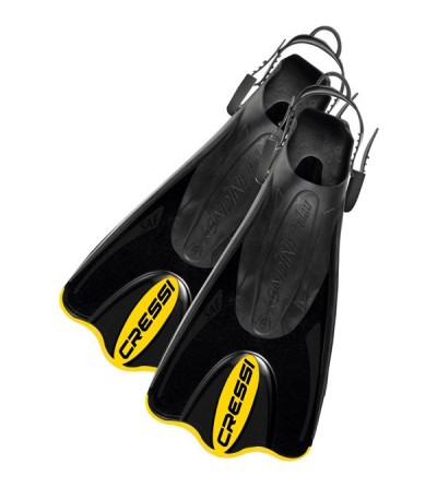 Palmes réglables Cressi Palau SAF courte, légère, facile à enfiler & confortable pour la natation et le snorkeling - noir jaune