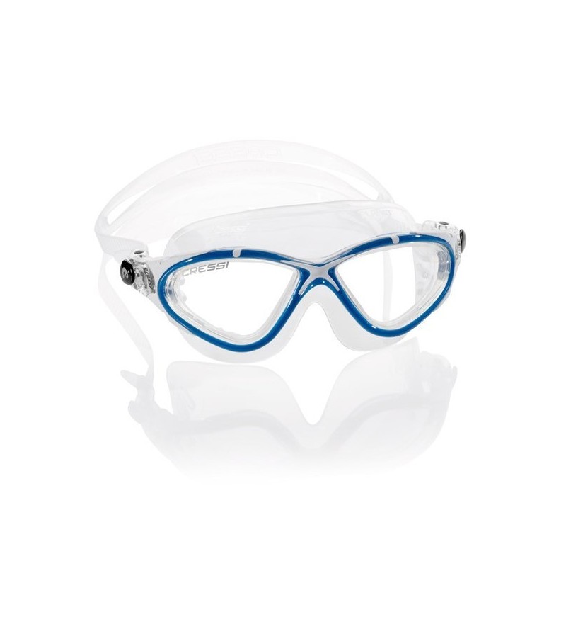 Lunettes de nage Cressi Planet avec jupe en silicone transparent pour la piscine, la mer & le triathlon - blanc/bleu