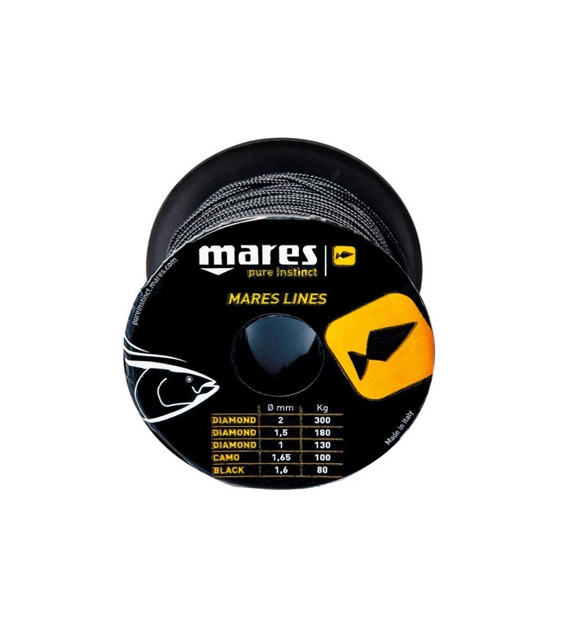 Bobine de 50m de drisse noire diamètre 1.6mm (80kg) Mares Pure Instinct pour moulinet et arbalètes de chasse sous-marine