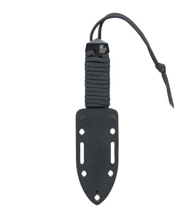 Couteau de plongée Aqualung Argonaute avec lame biseautée en acier inox 420 revêtu noir et manche recouvert de corde