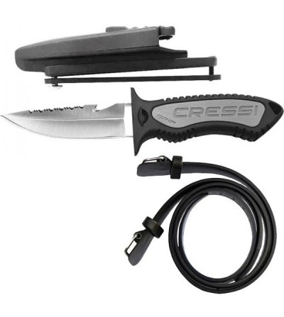 Petit couteau de plongée & chasse sous-marine Cressi avec lame acier inox, fixation pour ceinture, mollet, gilet stabilisateur