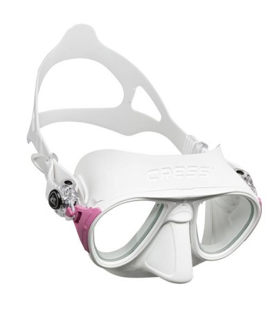 Masque sans cerclage à petit volume Cressi Calibro en silicone  avec système anti-buée - blanc rose